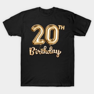 20th Birthday Gifts - Party Balloons Gold T-Shirt